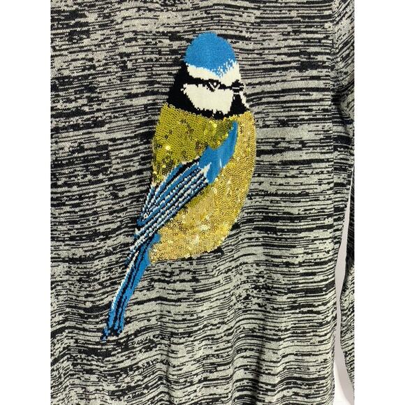 FRENCH CONNECTION Women's Gray-Black Sequin Embellished Bird Sweater SZ S - Picture 3 of 10